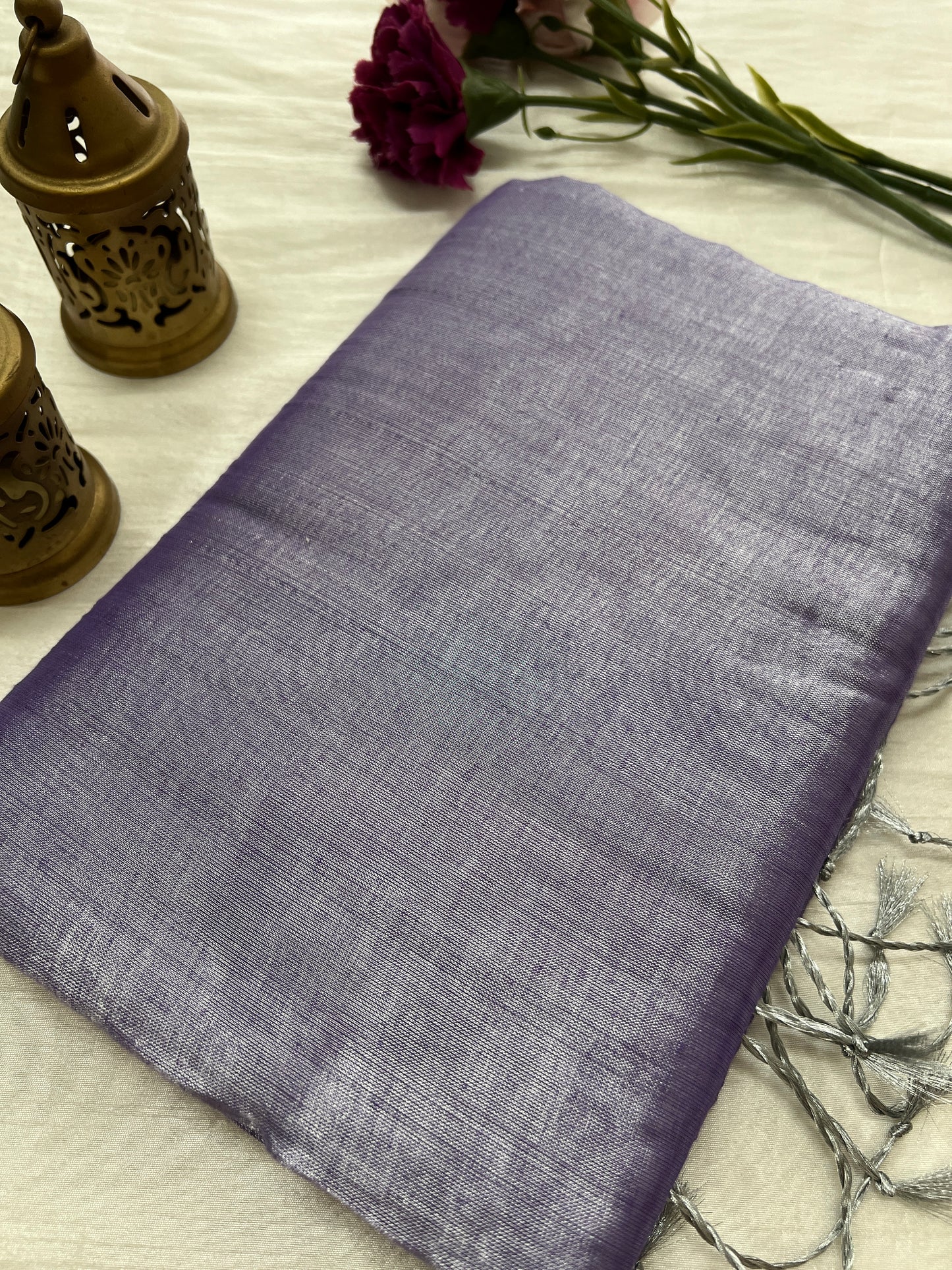Lavender tissue mul cotton saree