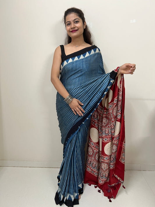 Ajrakh premium modal silk saree