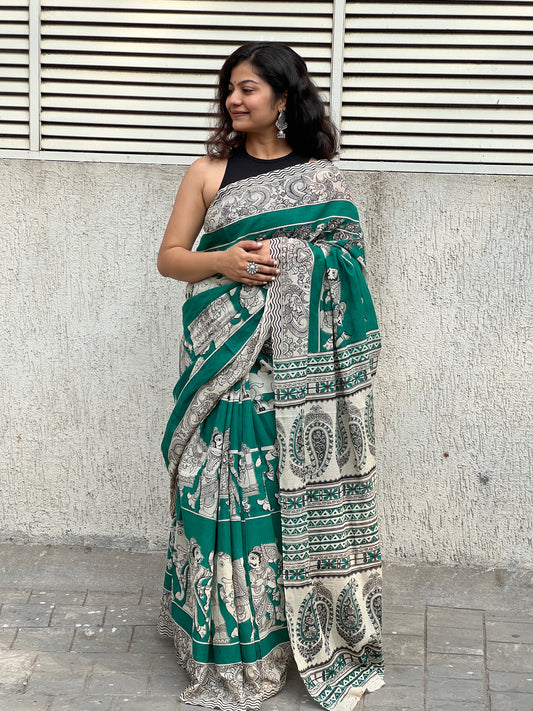 Green kalamkari cotton saree