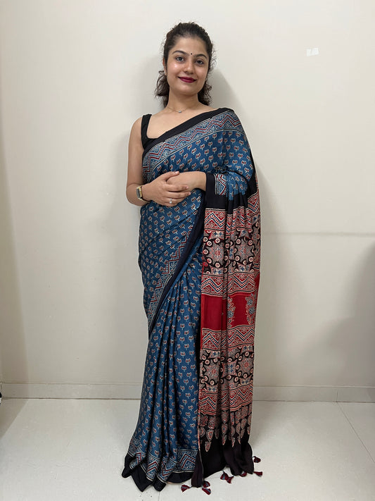 Ajrakh modal silk saree