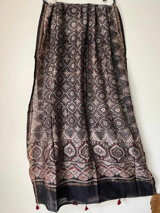 Black ajrakh chanderi dupatta