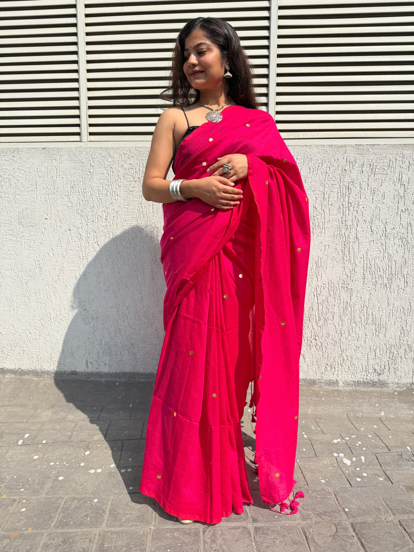 Pink khadi cotton saree