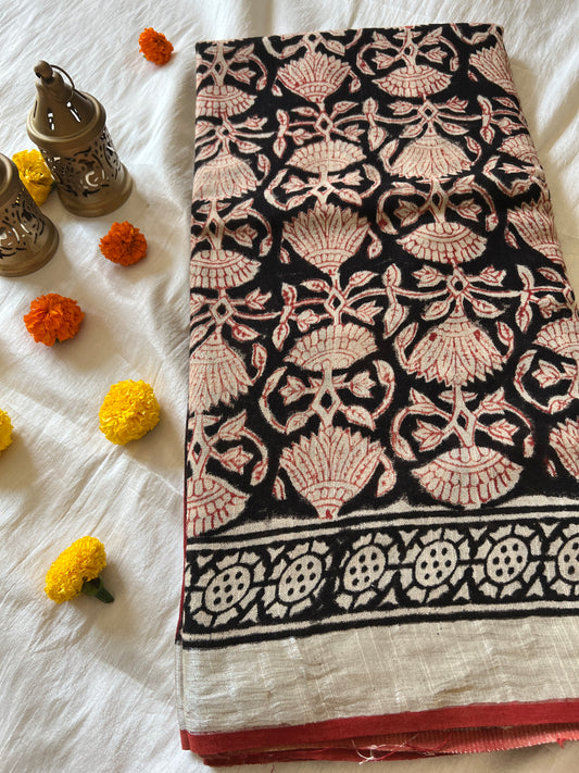 Handblock Linen Cotton Saree