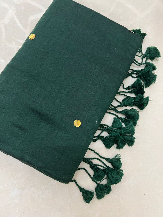 Bottle green khadi cotton saree