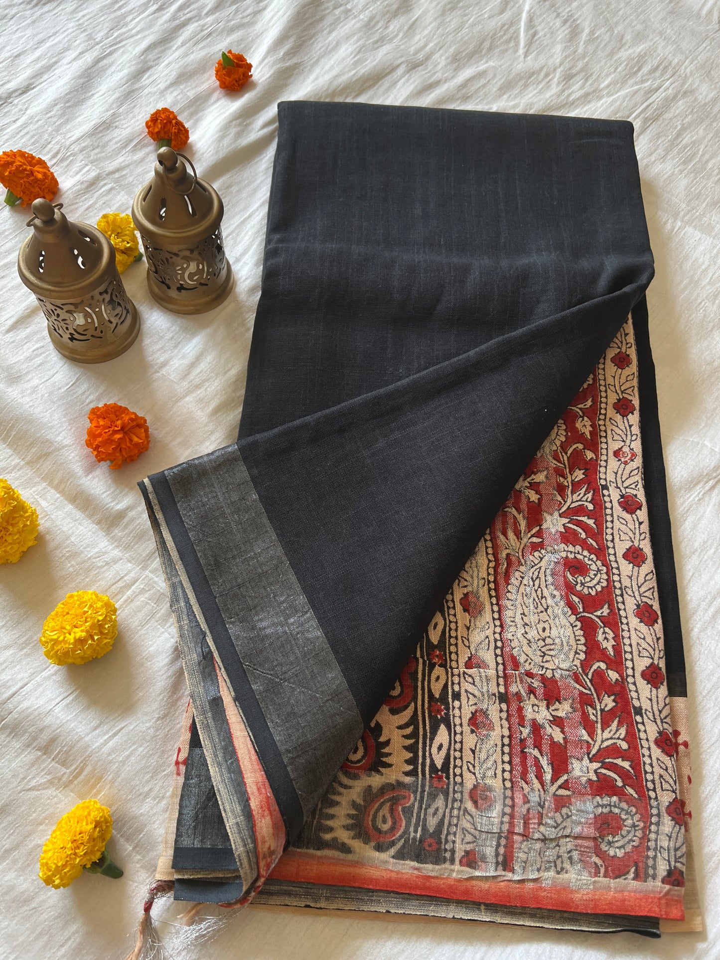Handblock Linen Cotton Saree