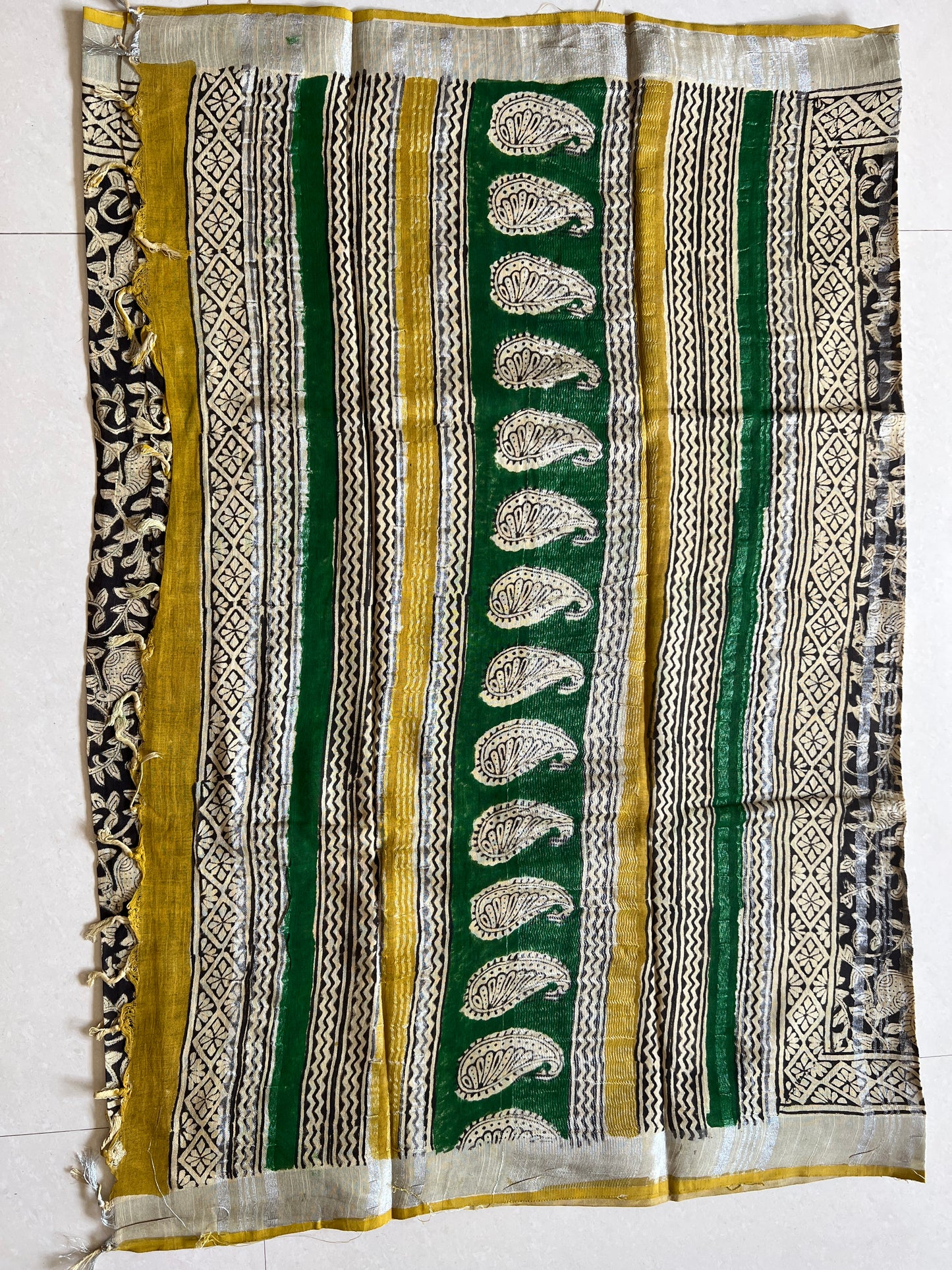 Handblock Linen Cotton Saree