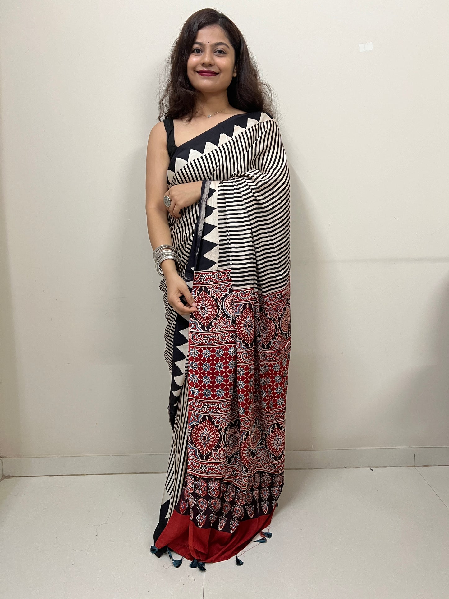 Ajrakh premium modal silk saree