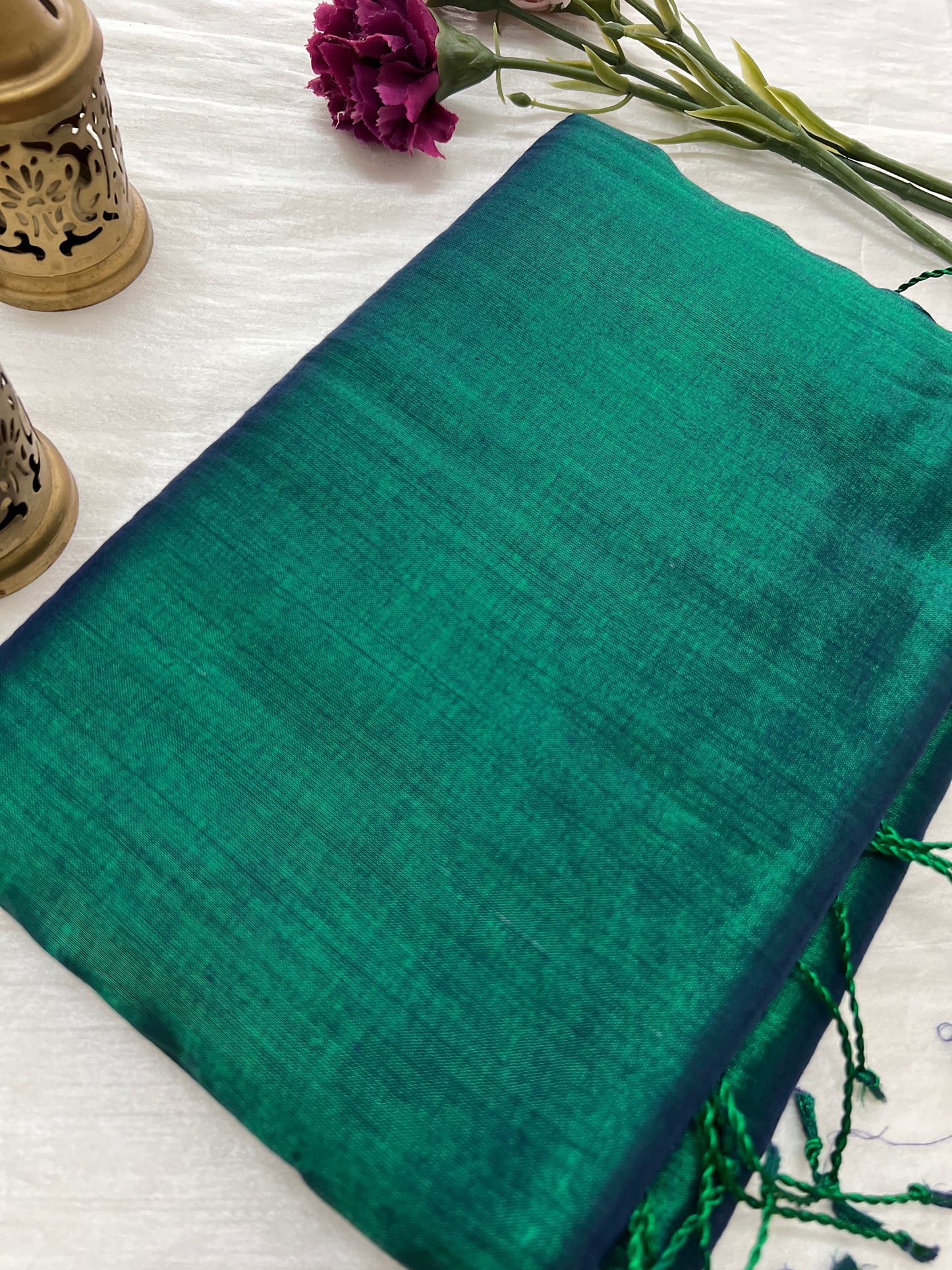 Peacock blue tissue mul cotton saree