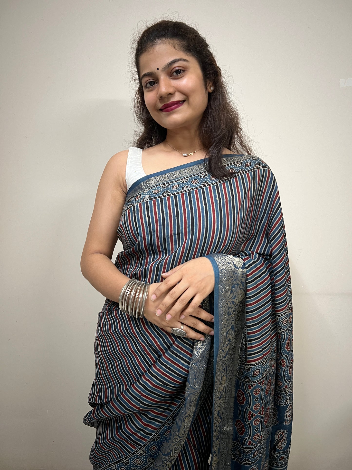 Ajrakh dola silk saree