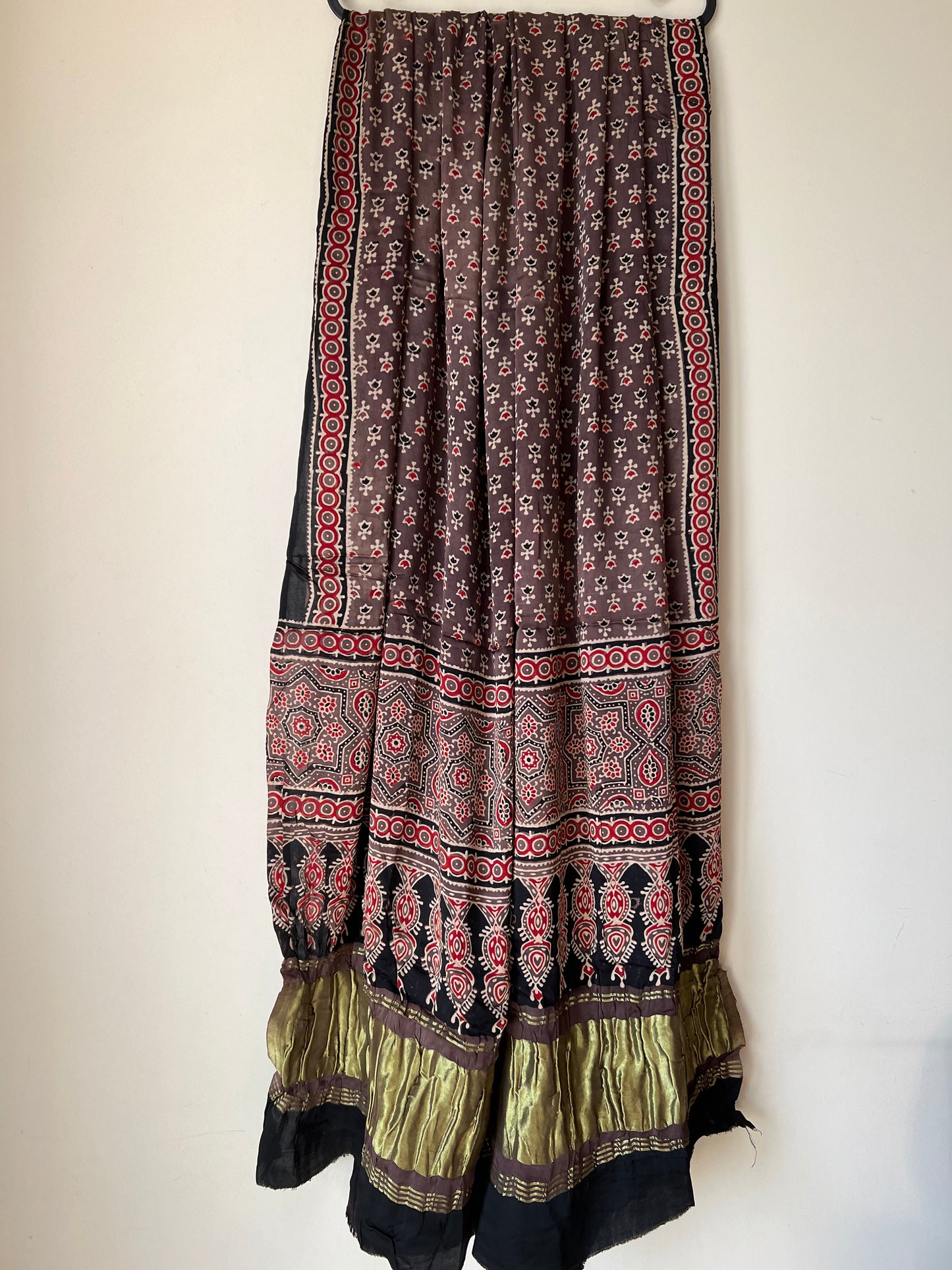 Brown ajrakh modal silk dupatta