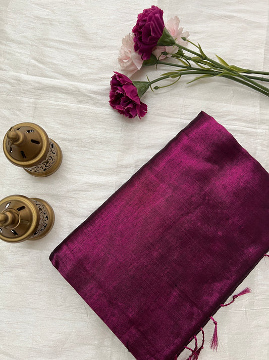 Dark magenta tissue mul cotton saree