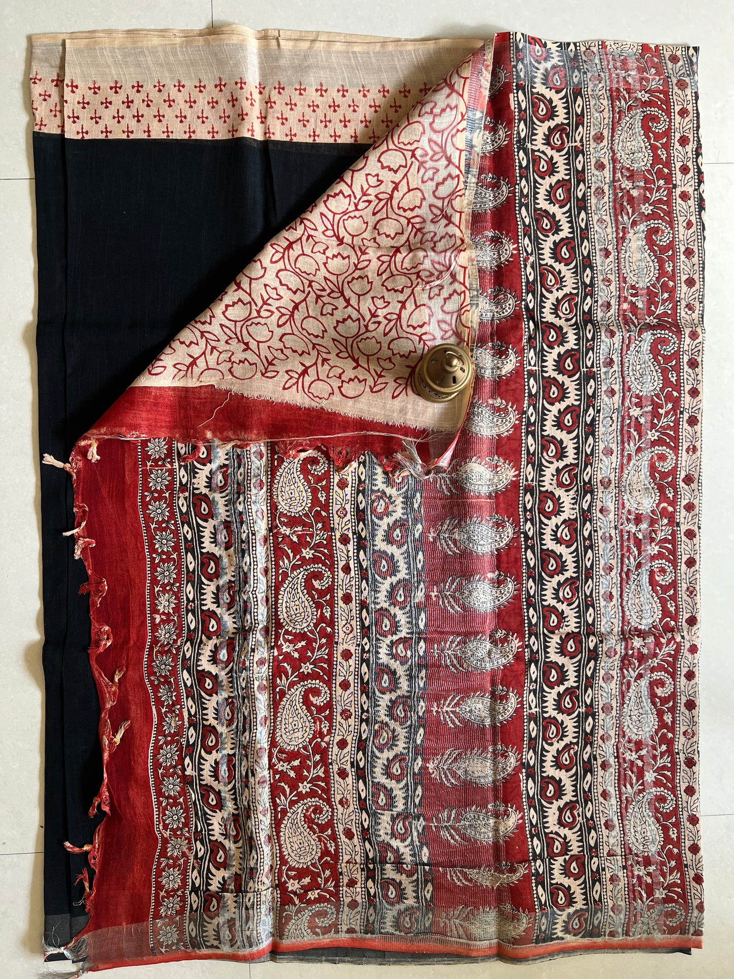 Handblock Linen Cotton Saree