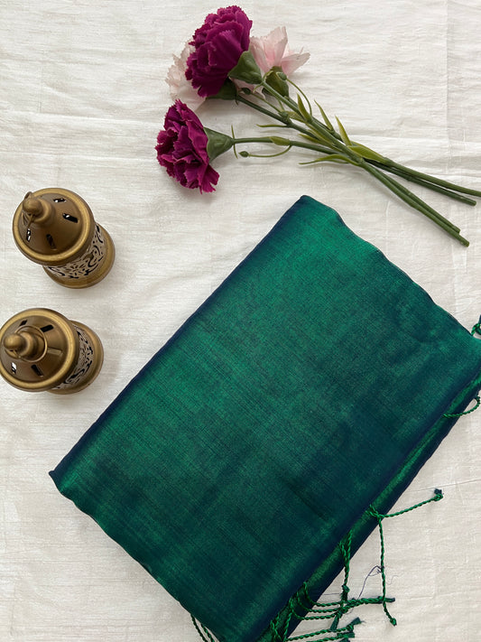 Peacock blue tissue mul cotton saree