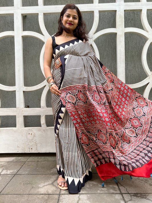 Ajrakh premium modal silk saree