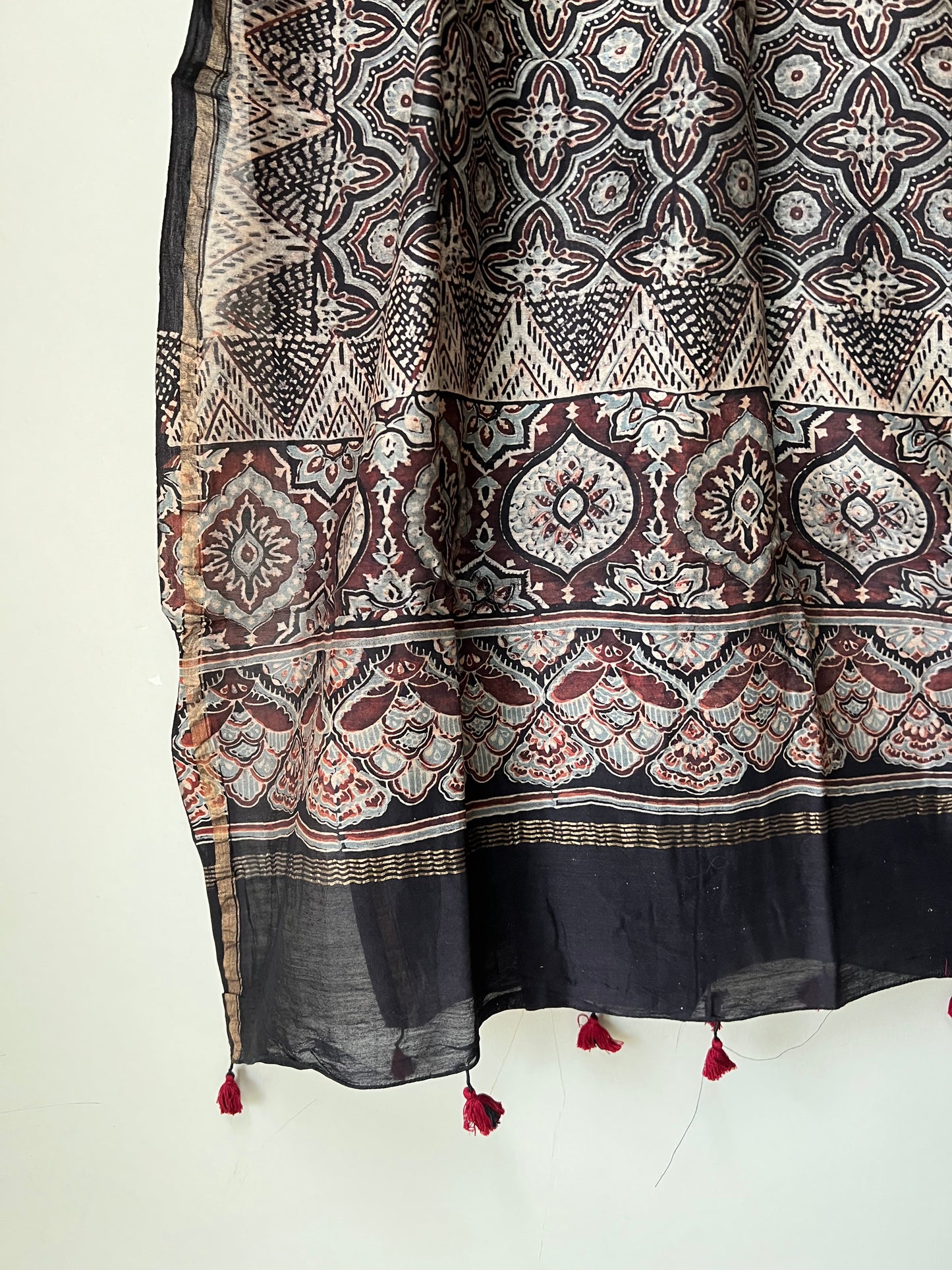 Black ajrakh chanderi dupatta