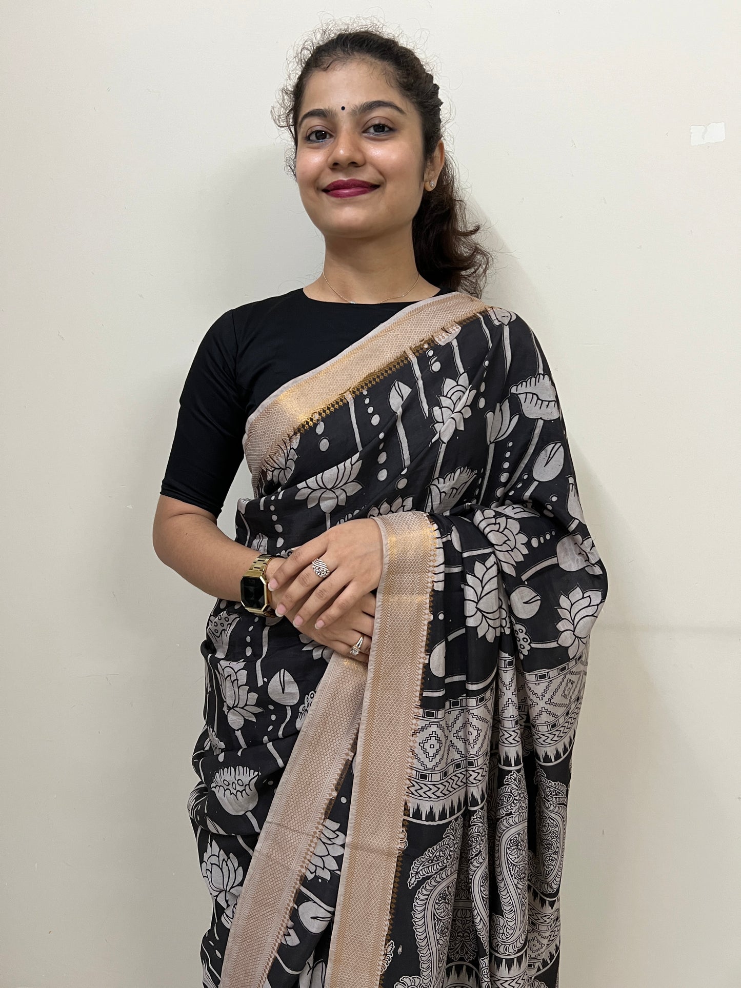Black lotus kalamkari chennur silk saree
