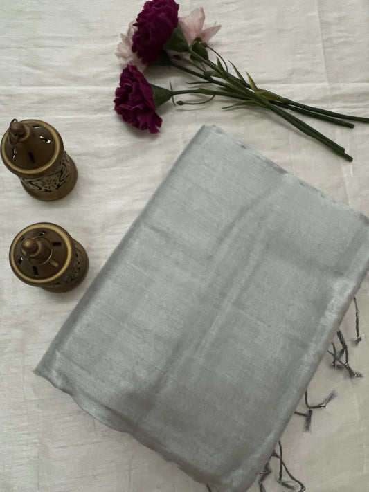 Silver tissue mul cotton saree