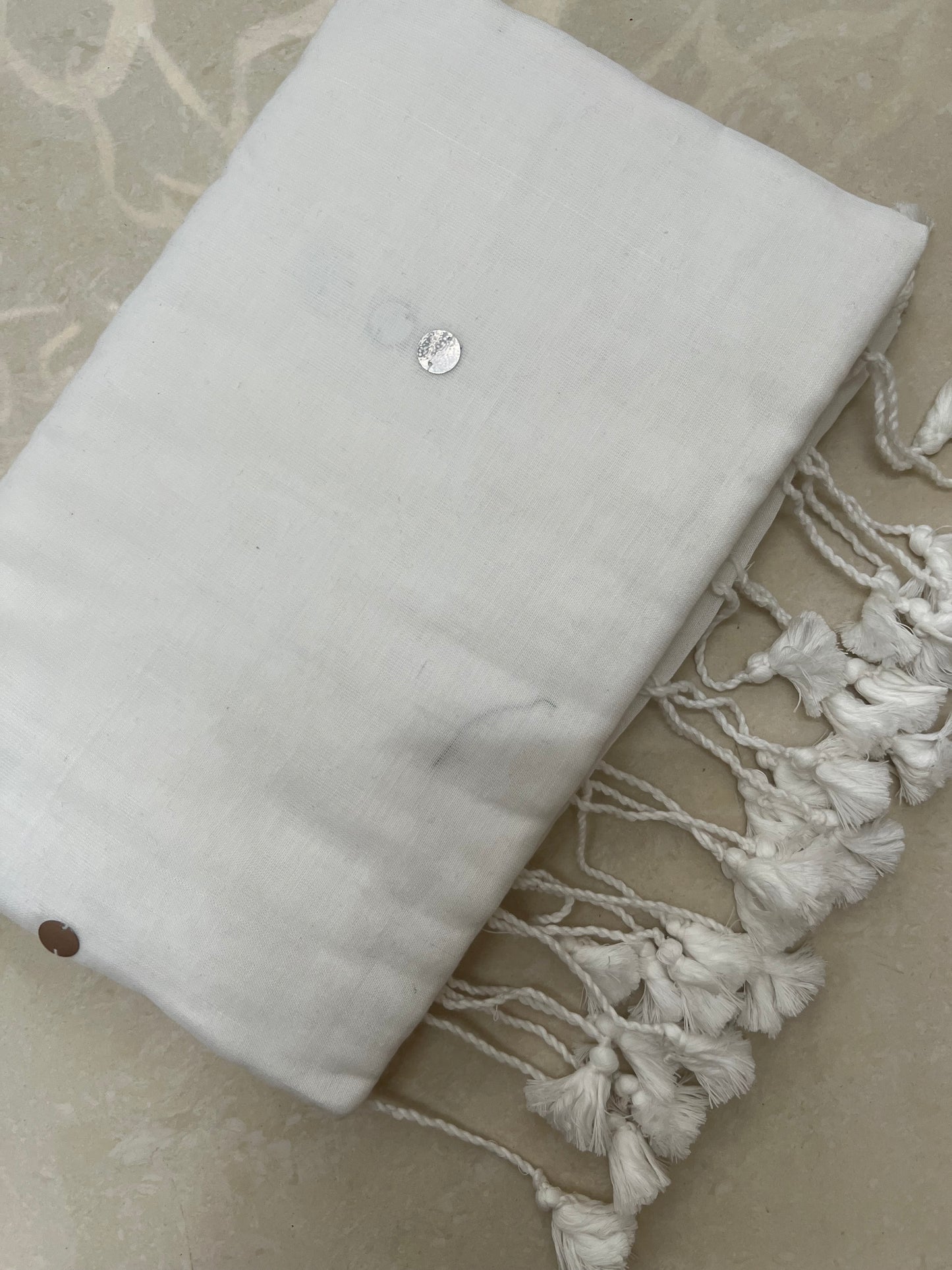 White khadi cotton chumki saree