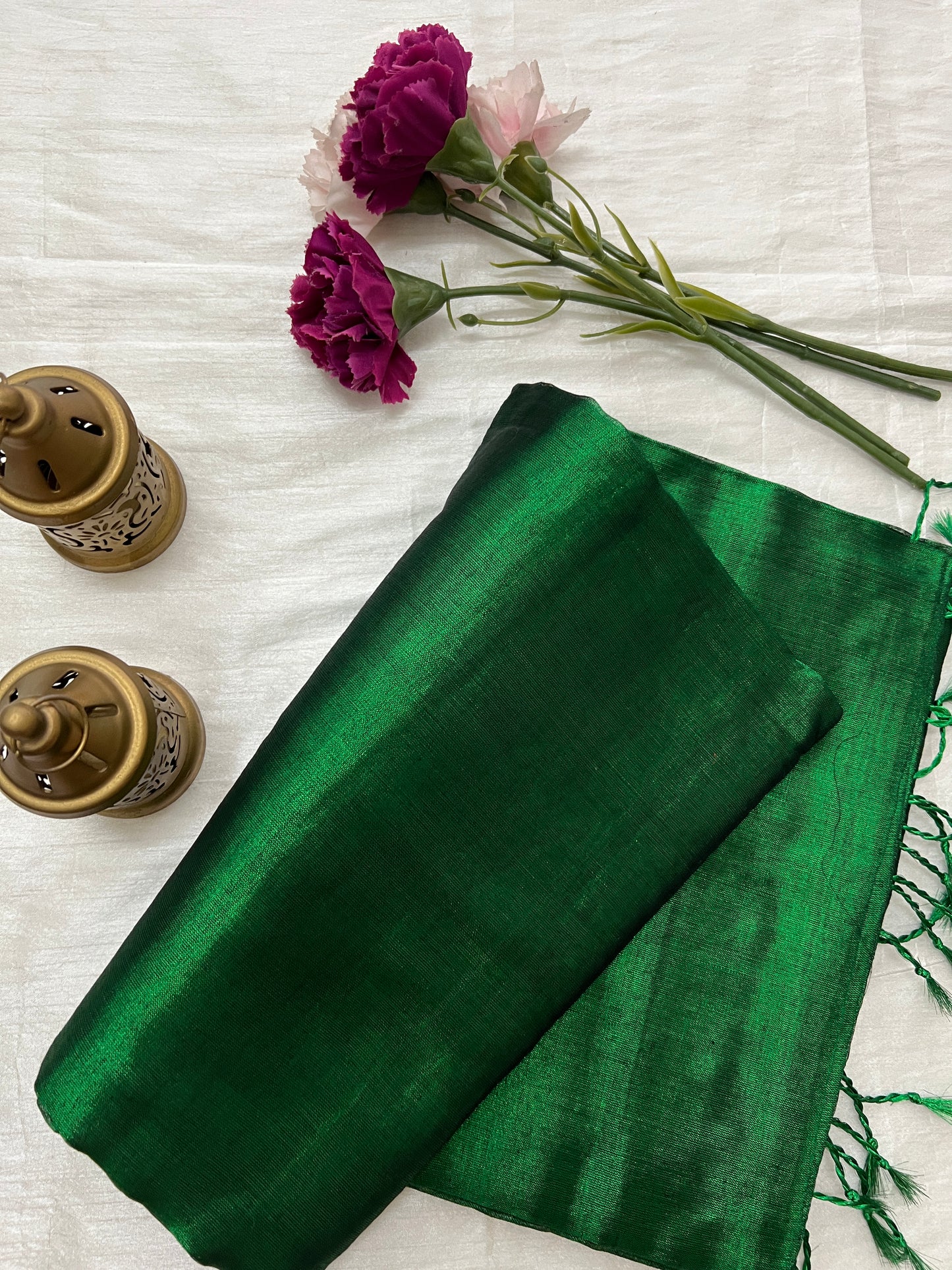 Dark green tissue mul cotton saree