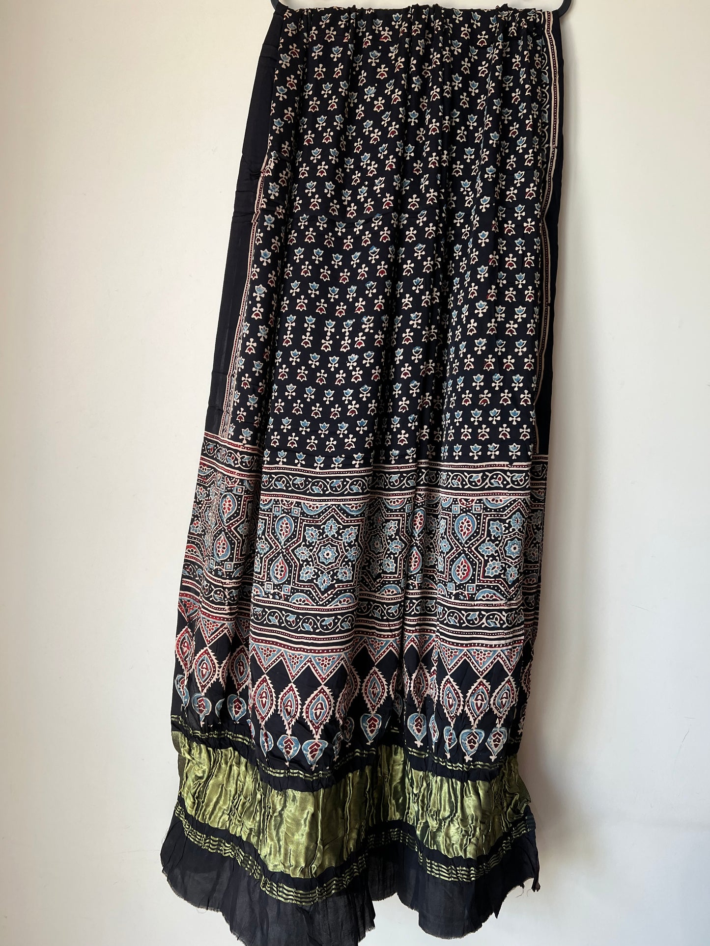 Black ajrakh modal silk dupatta