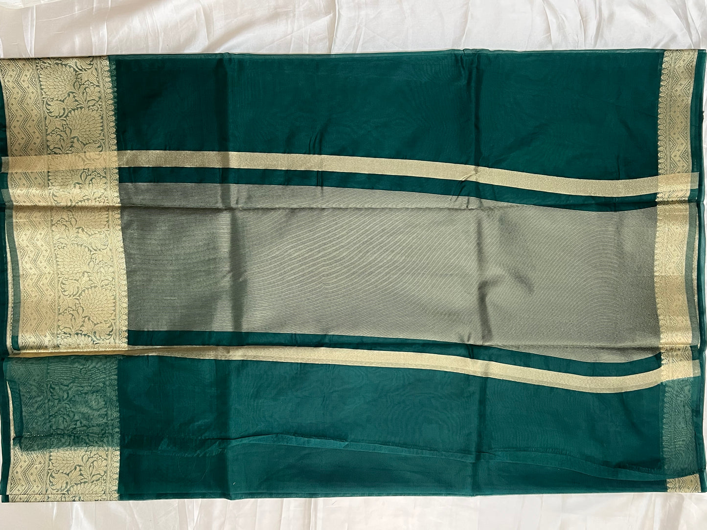 Green organza banarasi saree
