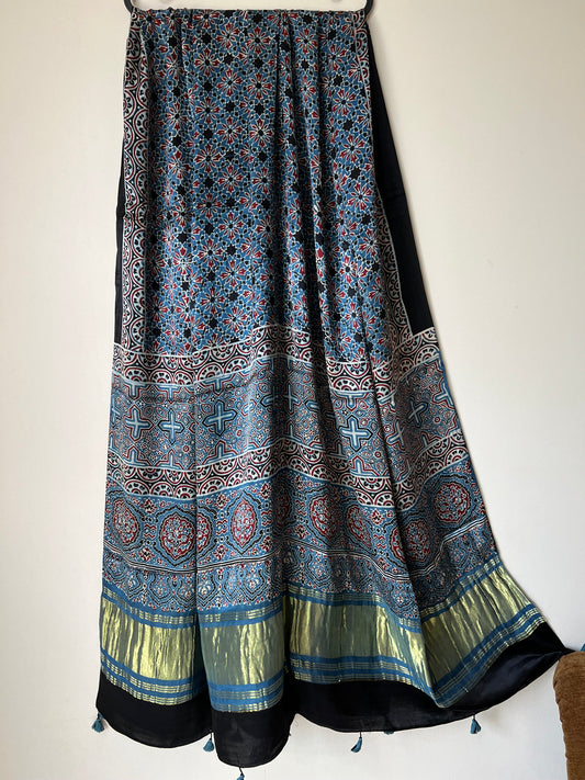Blue ajrakh modal silk dupatta