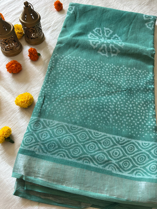Handblock Linen Cotton Saree