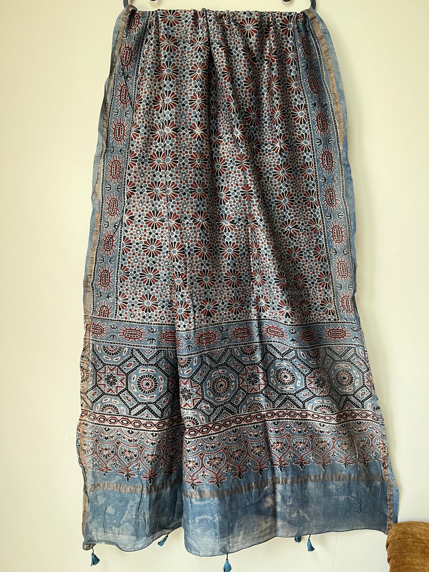 Blue ajrakh chanderi dupatta