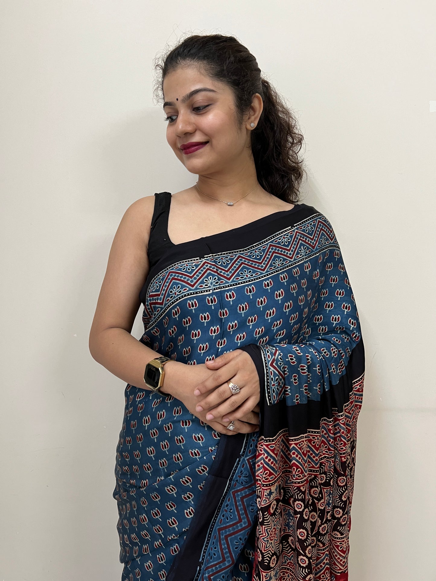 Ajrakh modal silk saree