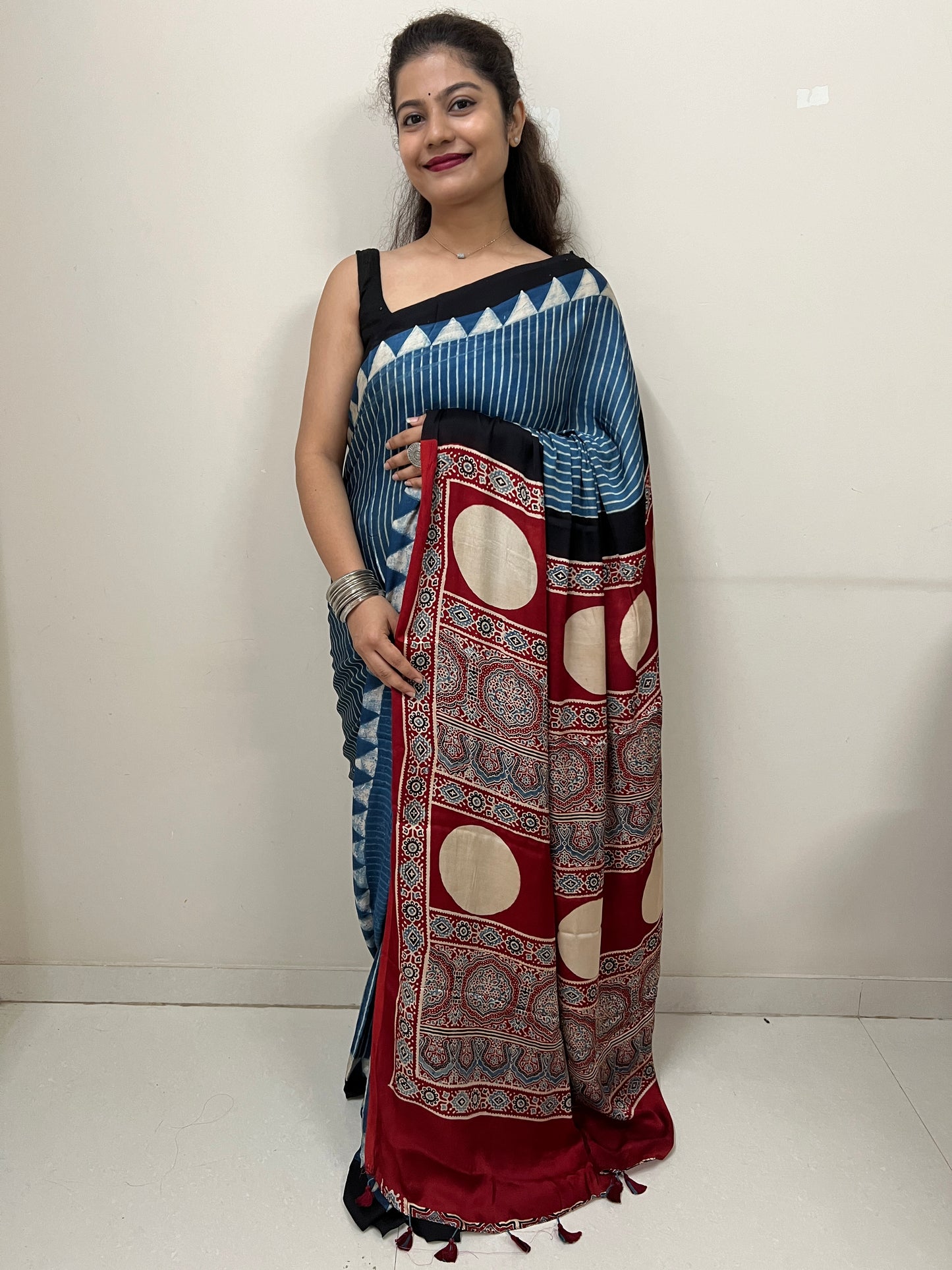 Ajrakh premium modal silk saree