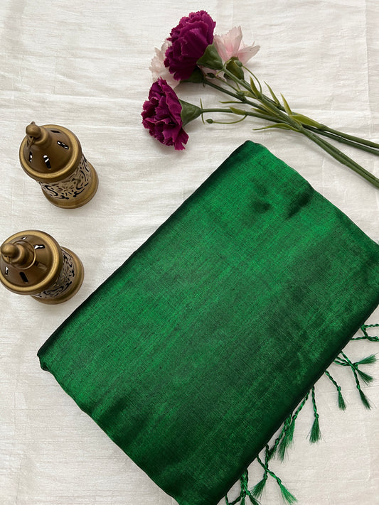 Dark green tissue mul cotton saree