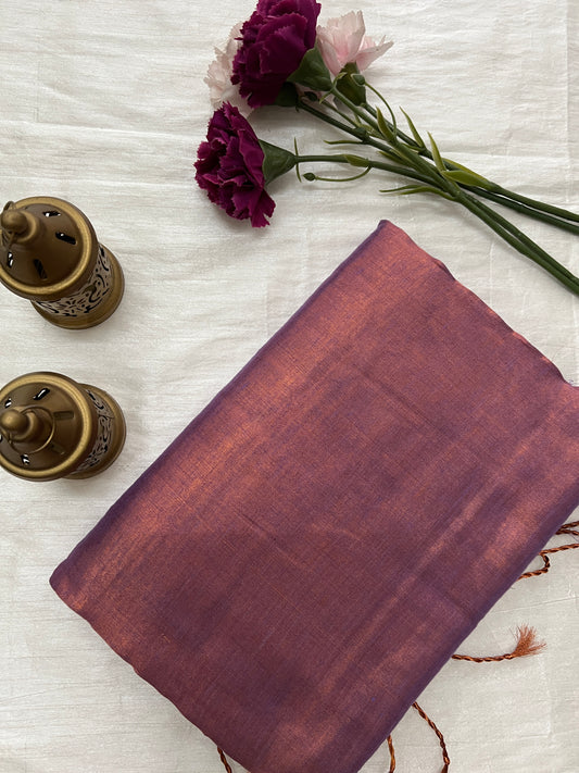 Rose gold tissue mul cotton saree