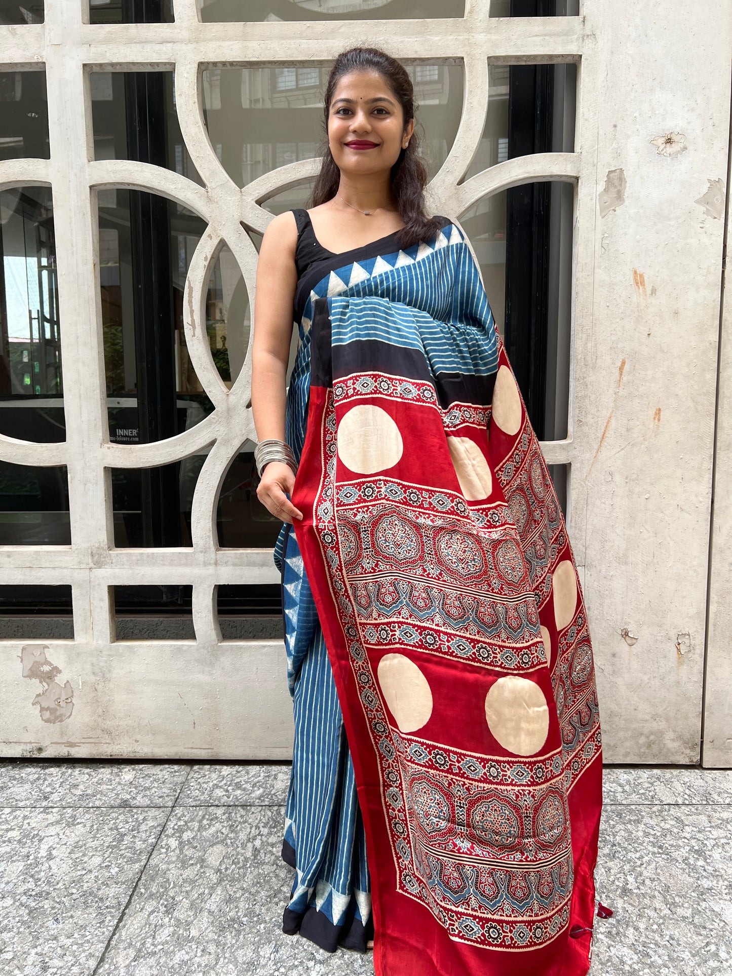 Ajrakh premium modal silk saree