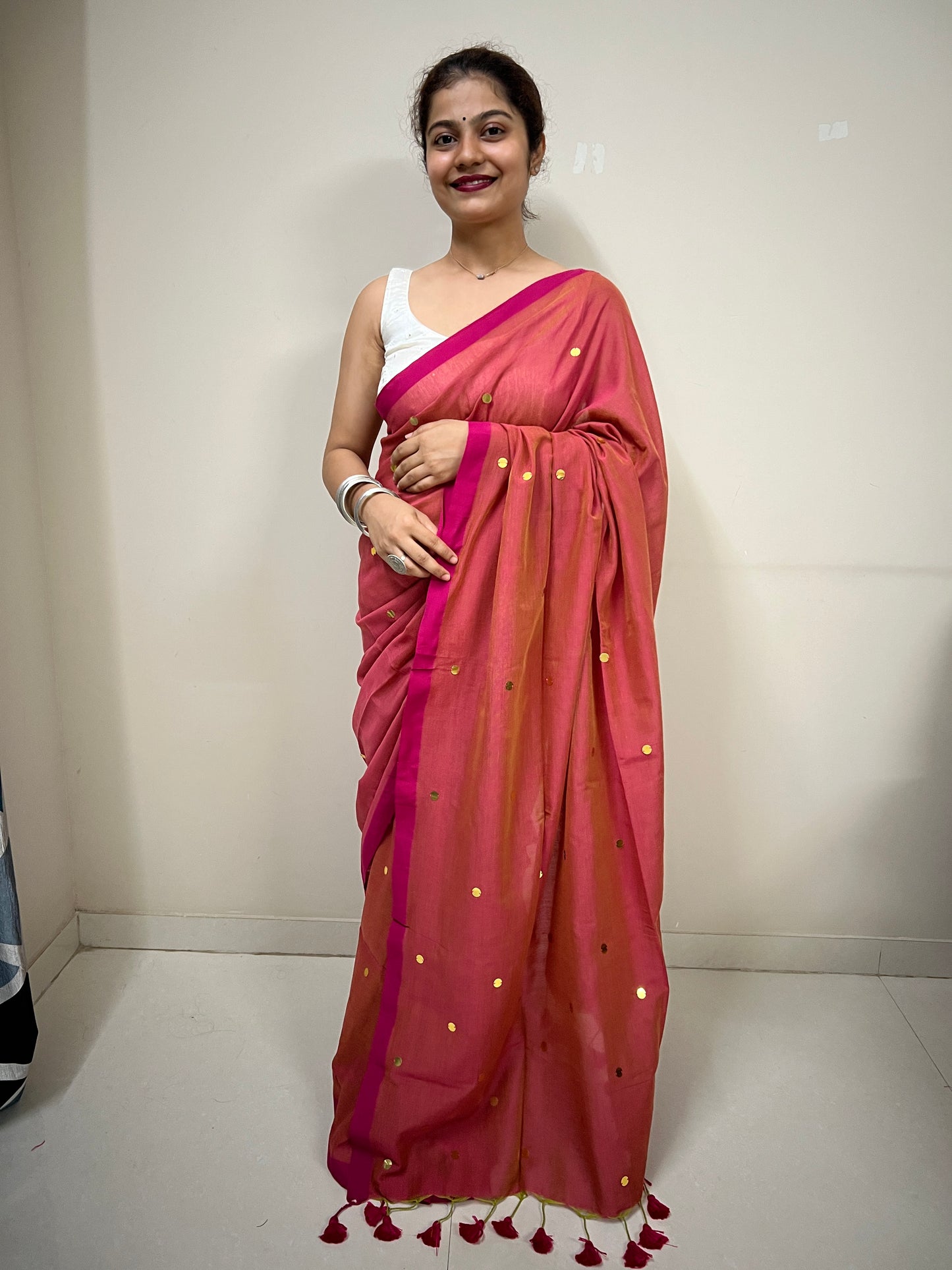 Tomato khadi cotton saree