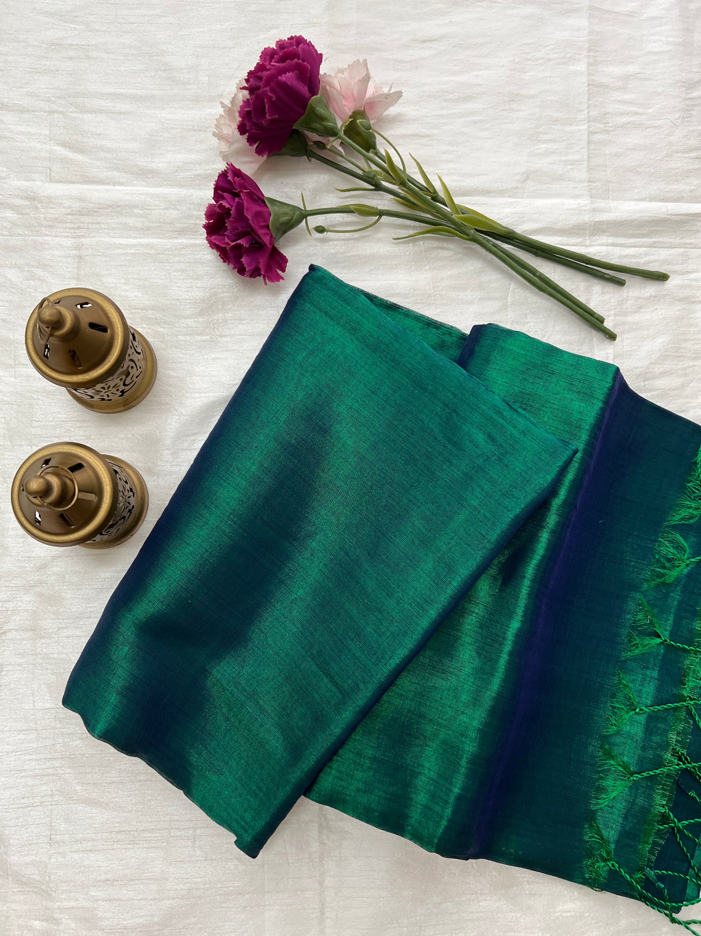 Peacock blue tissue mul cotton saree