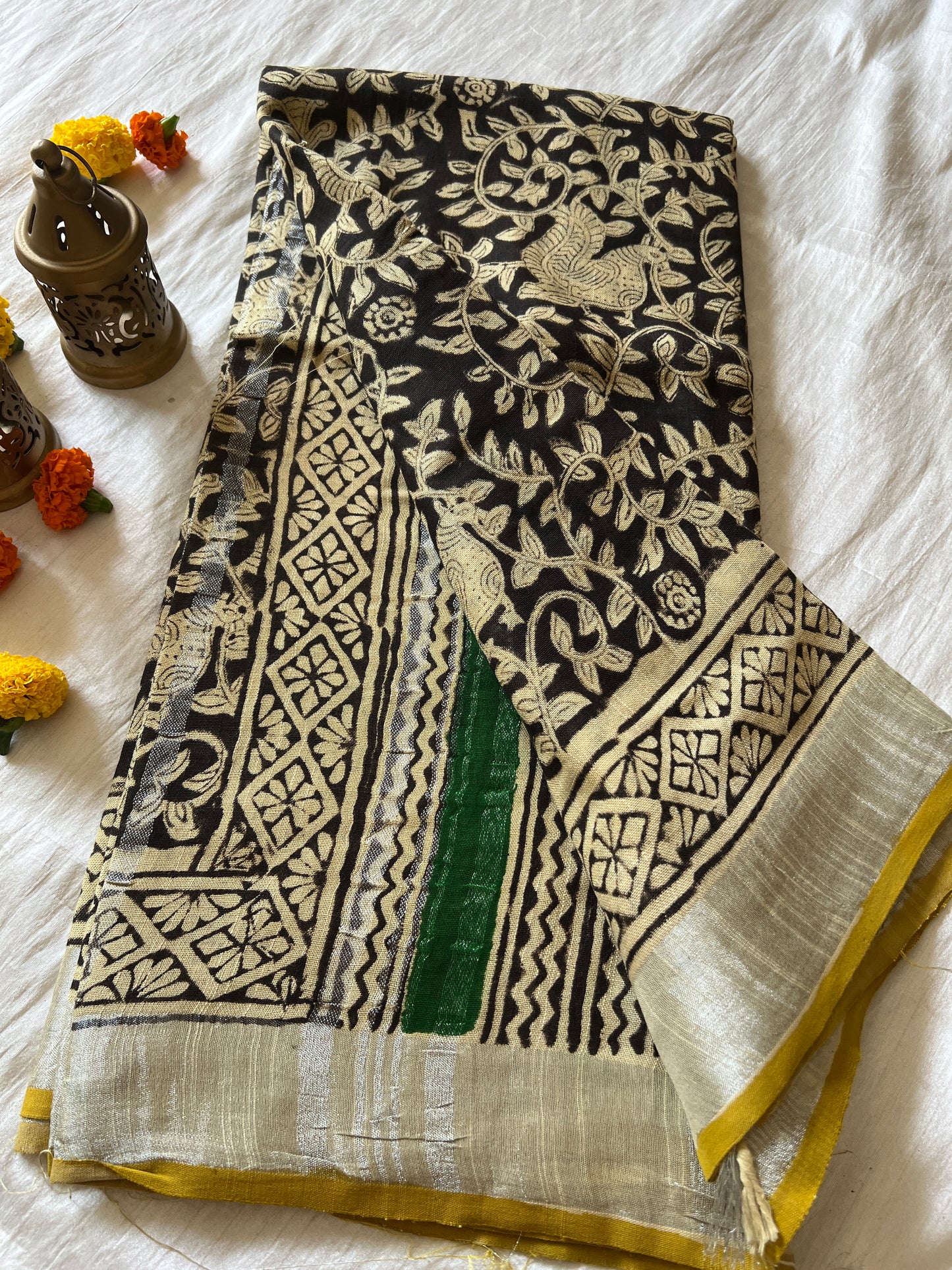 Handblock Linen Cotton Saree