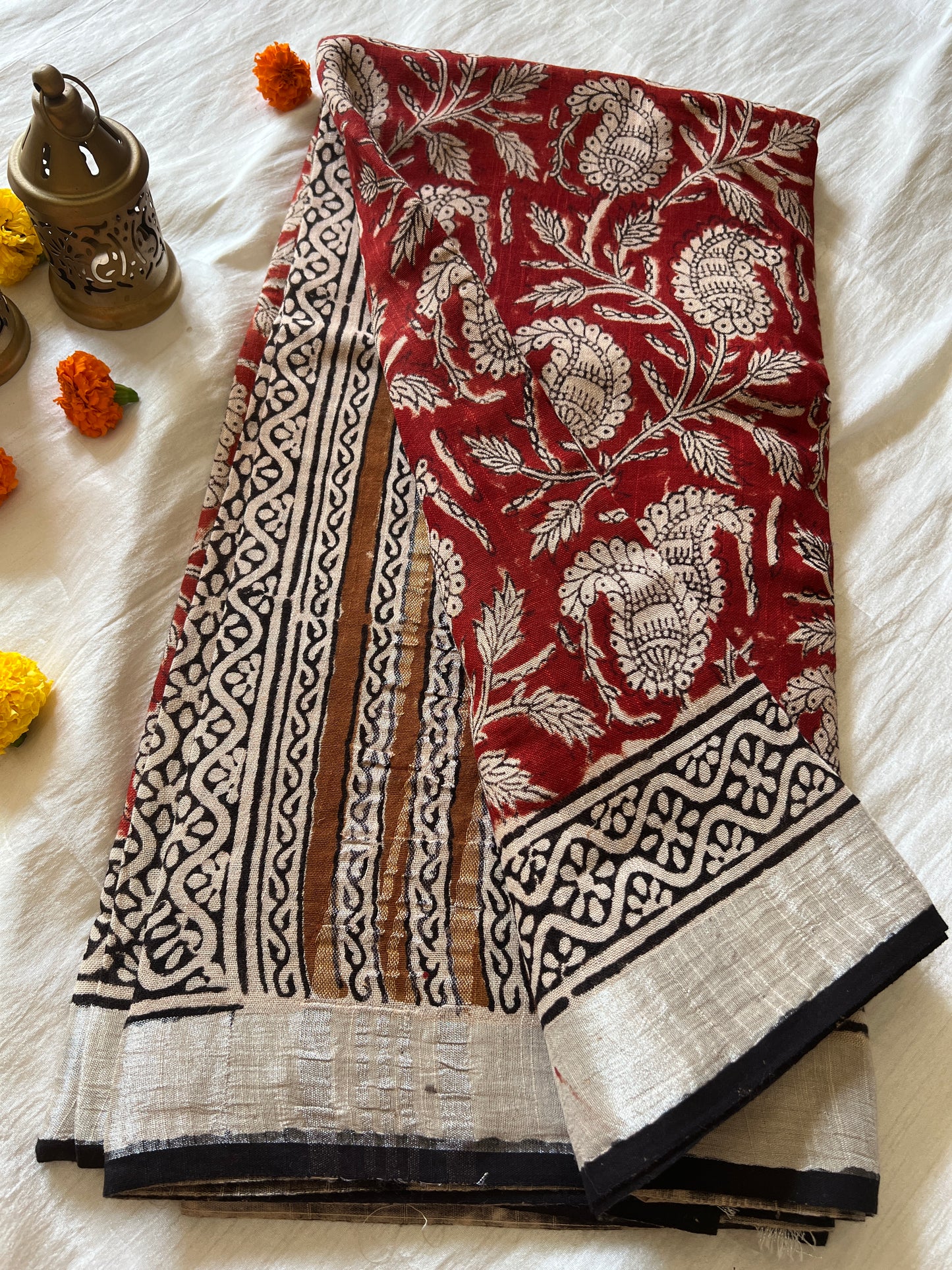 Handblock Linen Cotton Saree