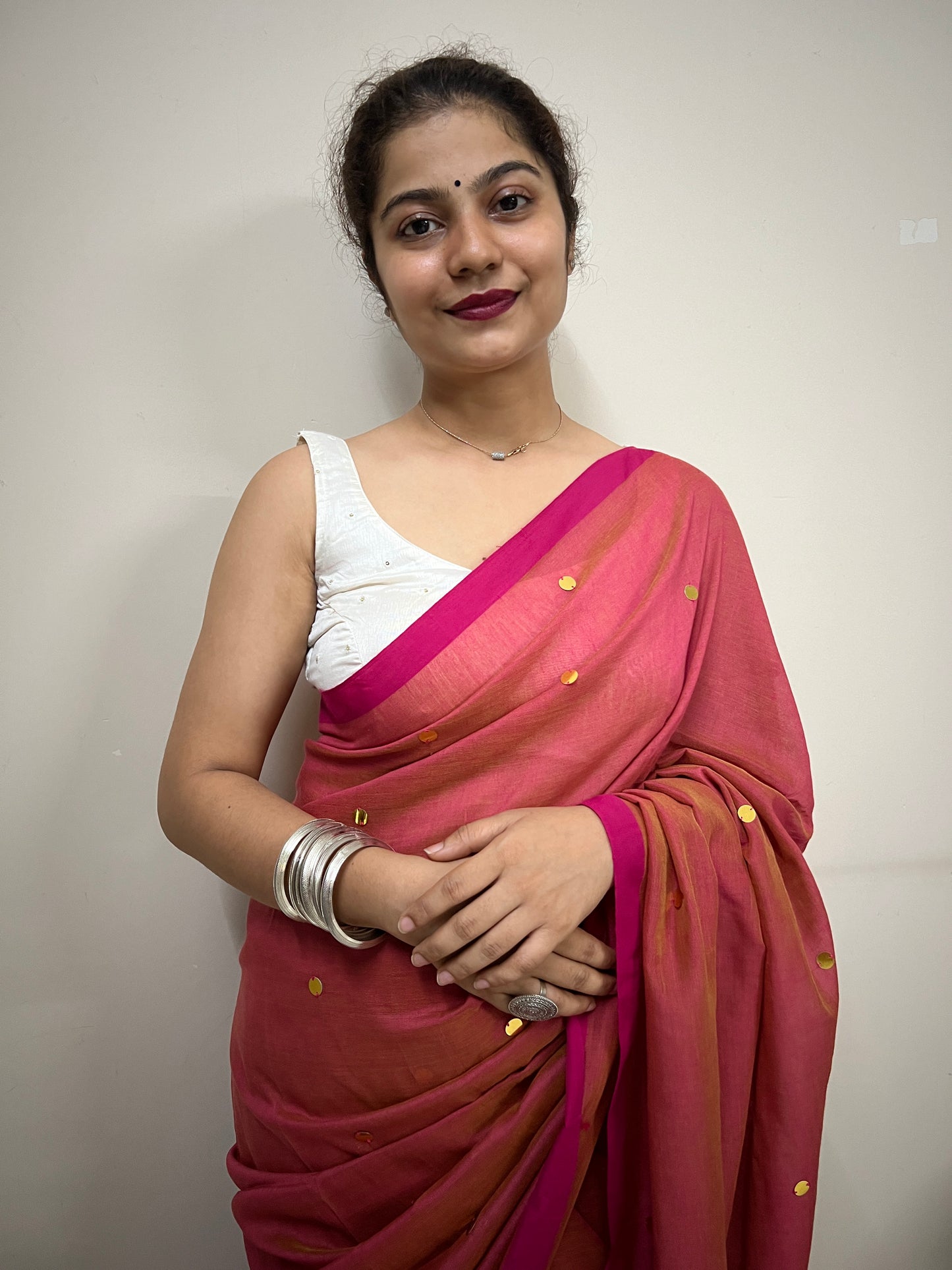 Tomato khadi cotton saree