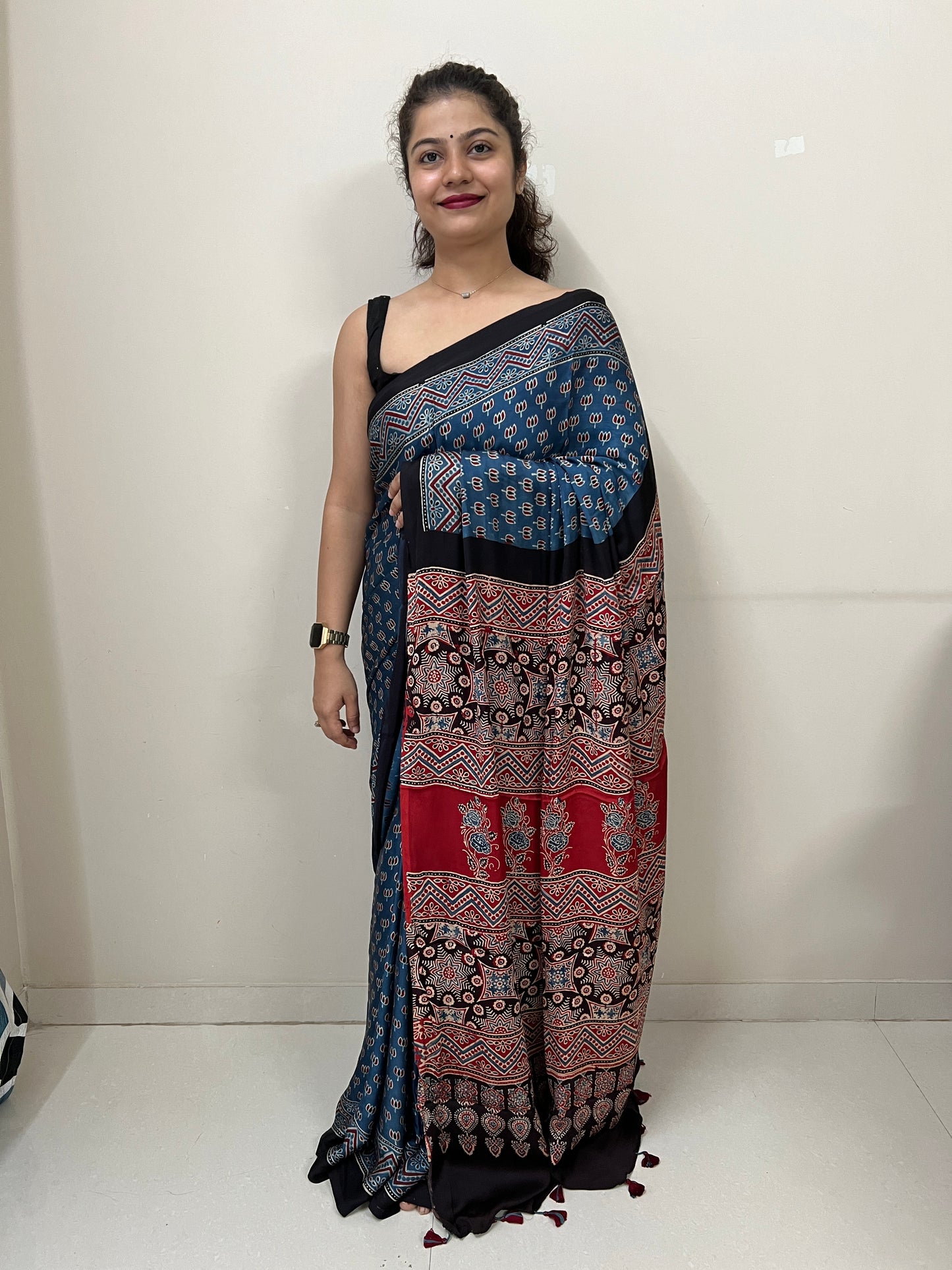Ajrakh modal silk saree