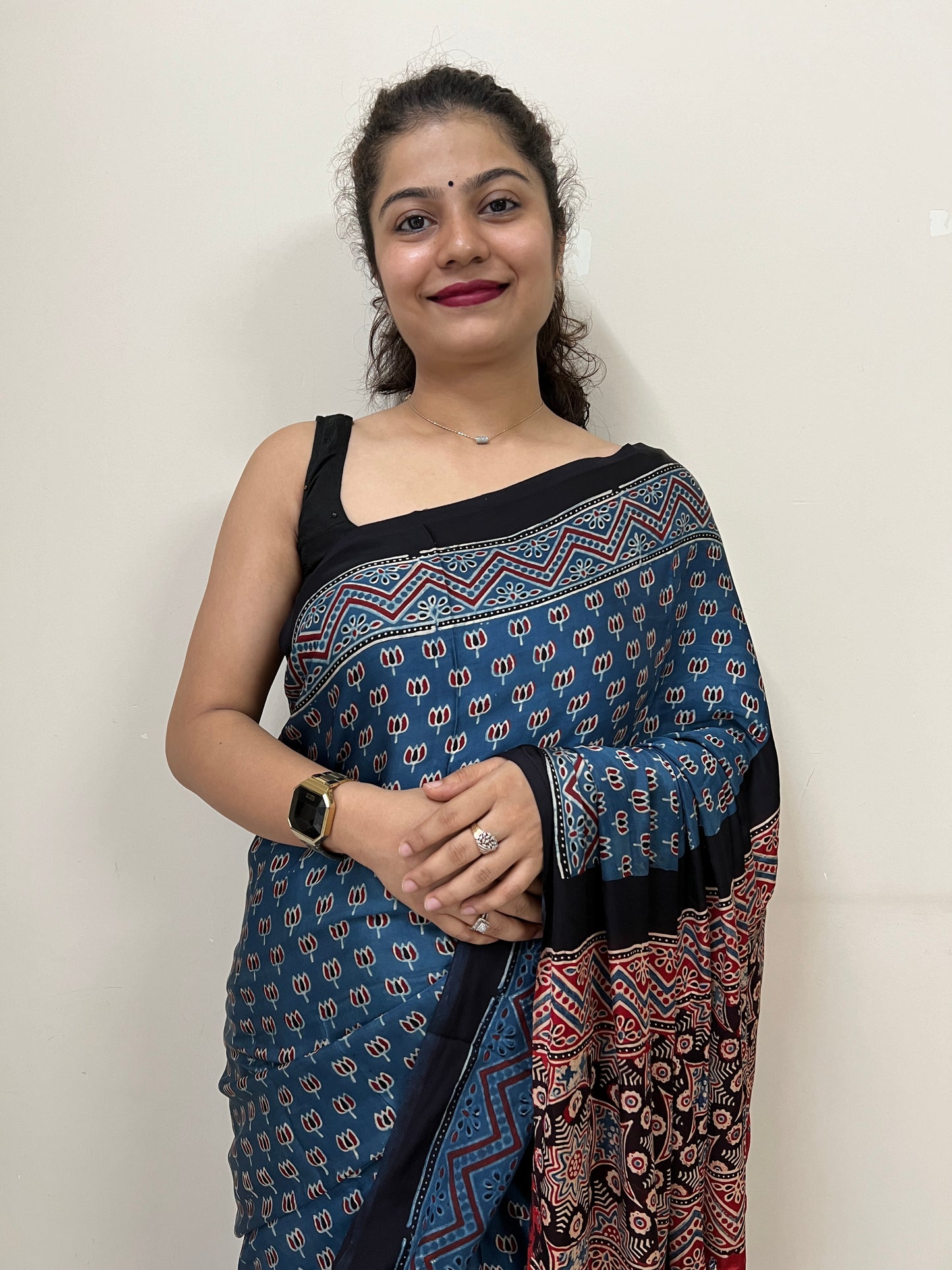 Ajrakh modal silk saree