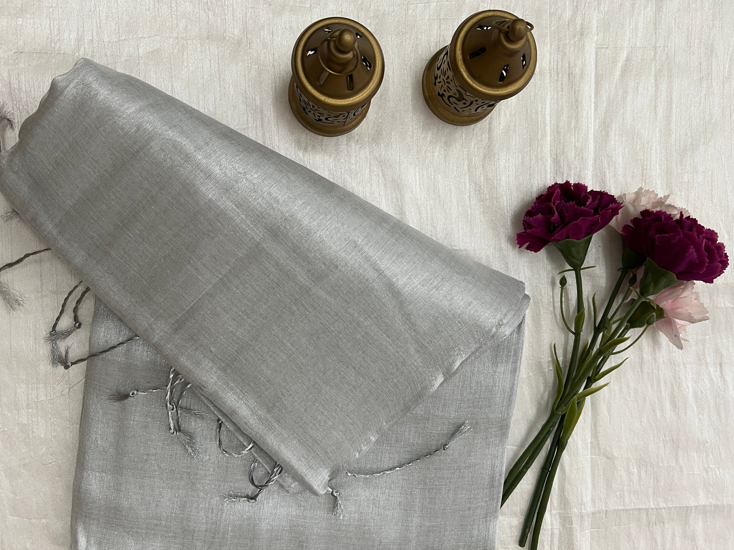 Silver tissue mul cotton saree