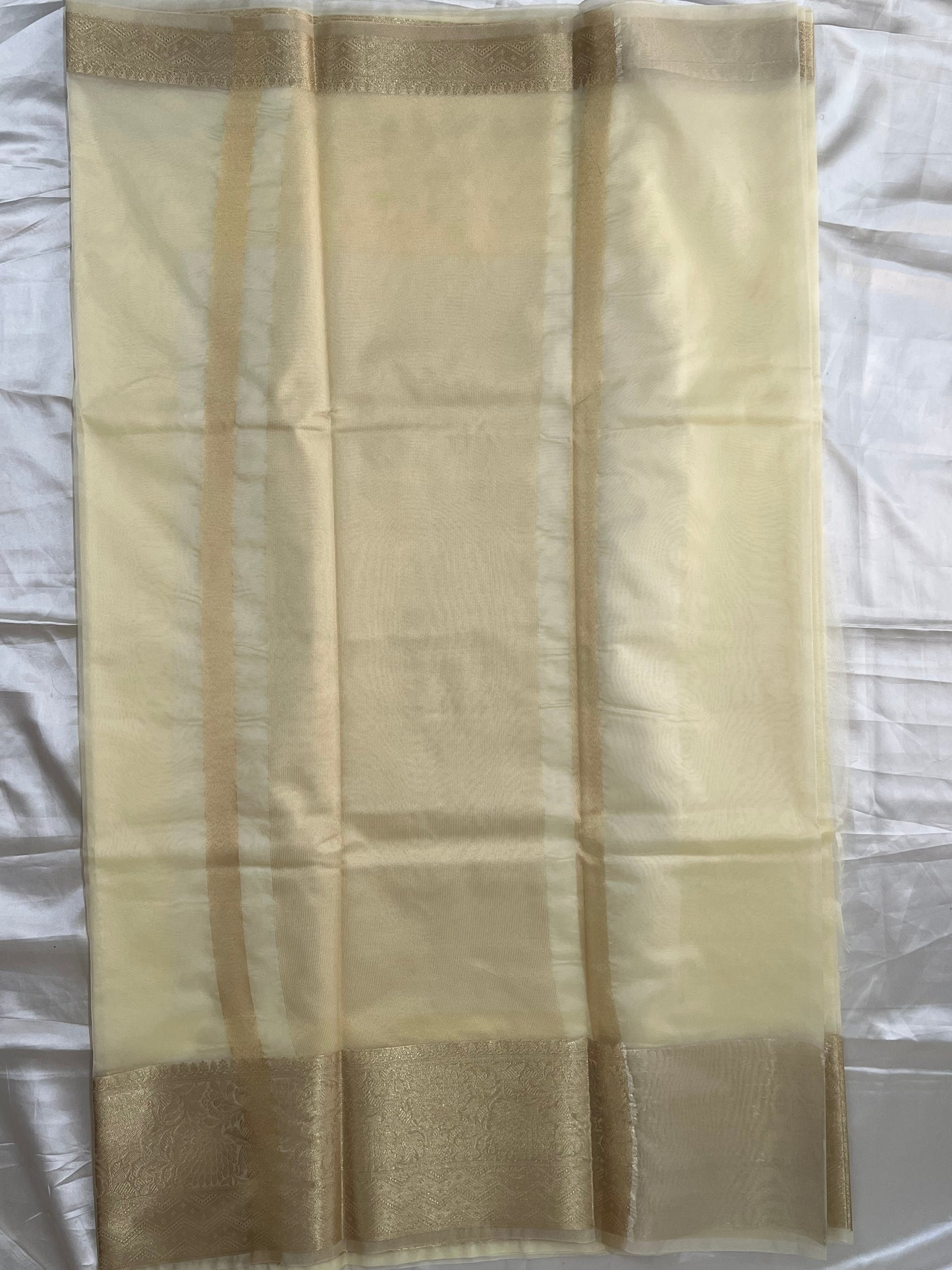 Off white organza banarasi saree