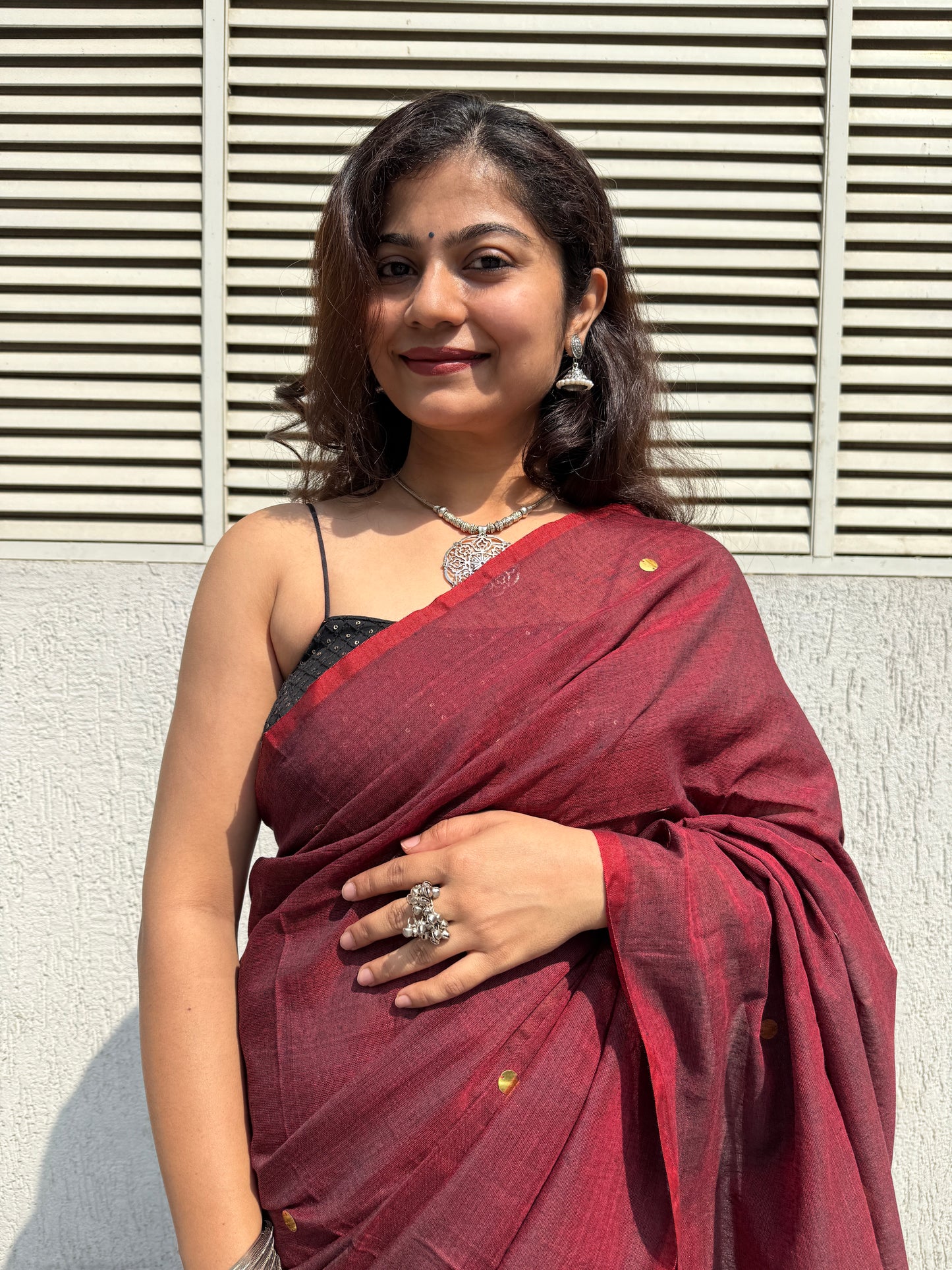 Maroon khadi cotton chumki saree