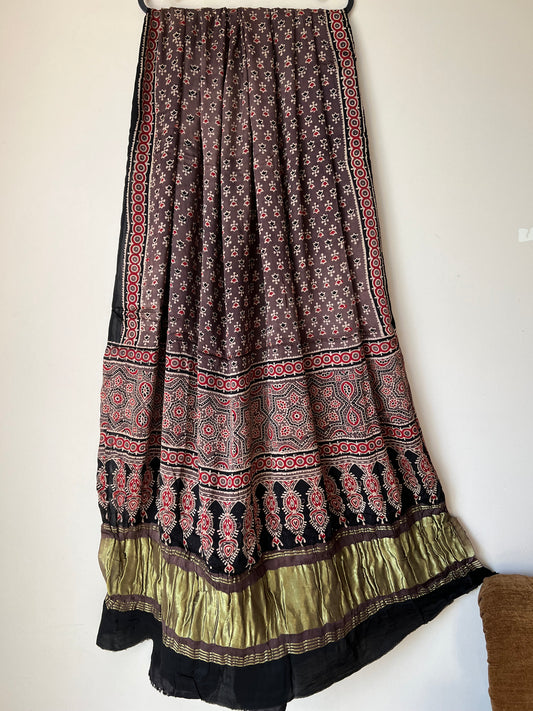 Brown ajrakh modal silk dupatta