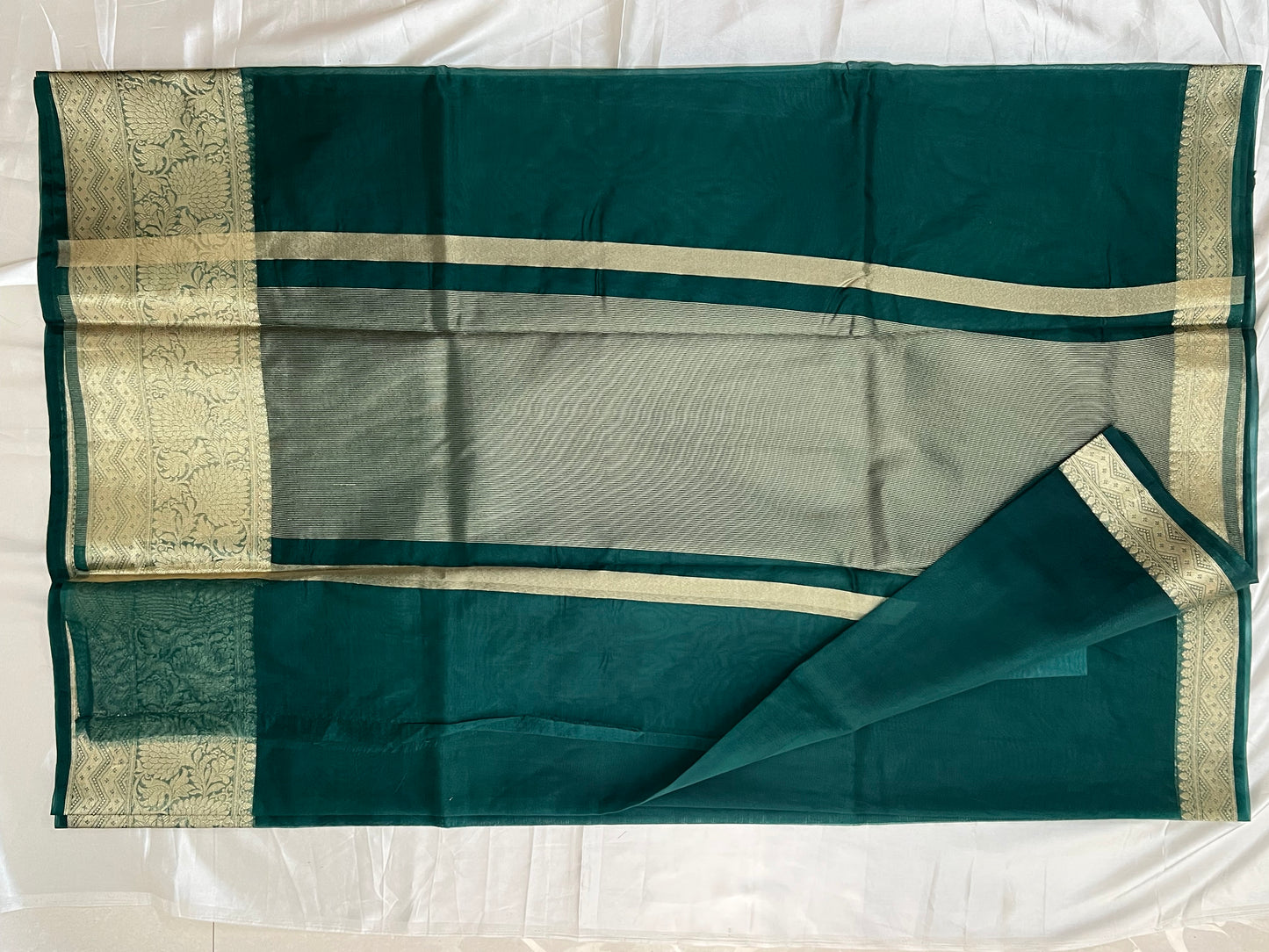 Green organza banarasi saree
