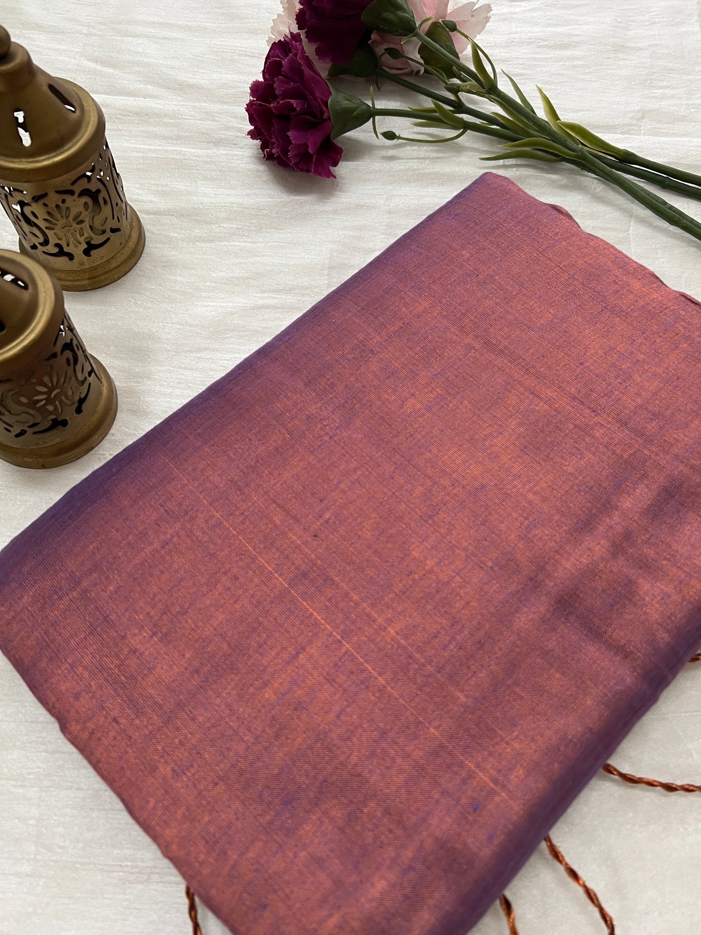 Rose gold tissue mul cotton saree