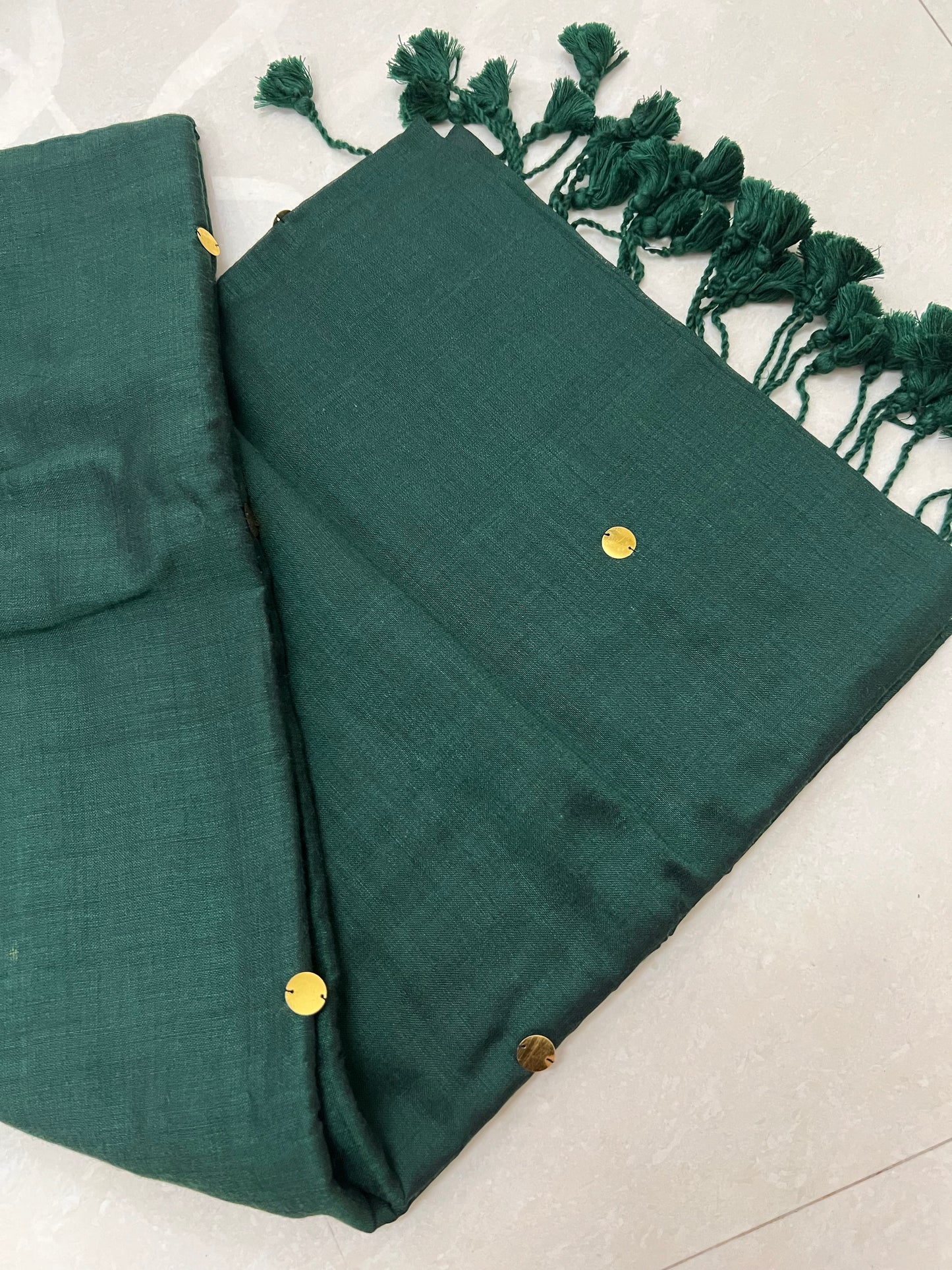 Bottle green khadi cotton saree