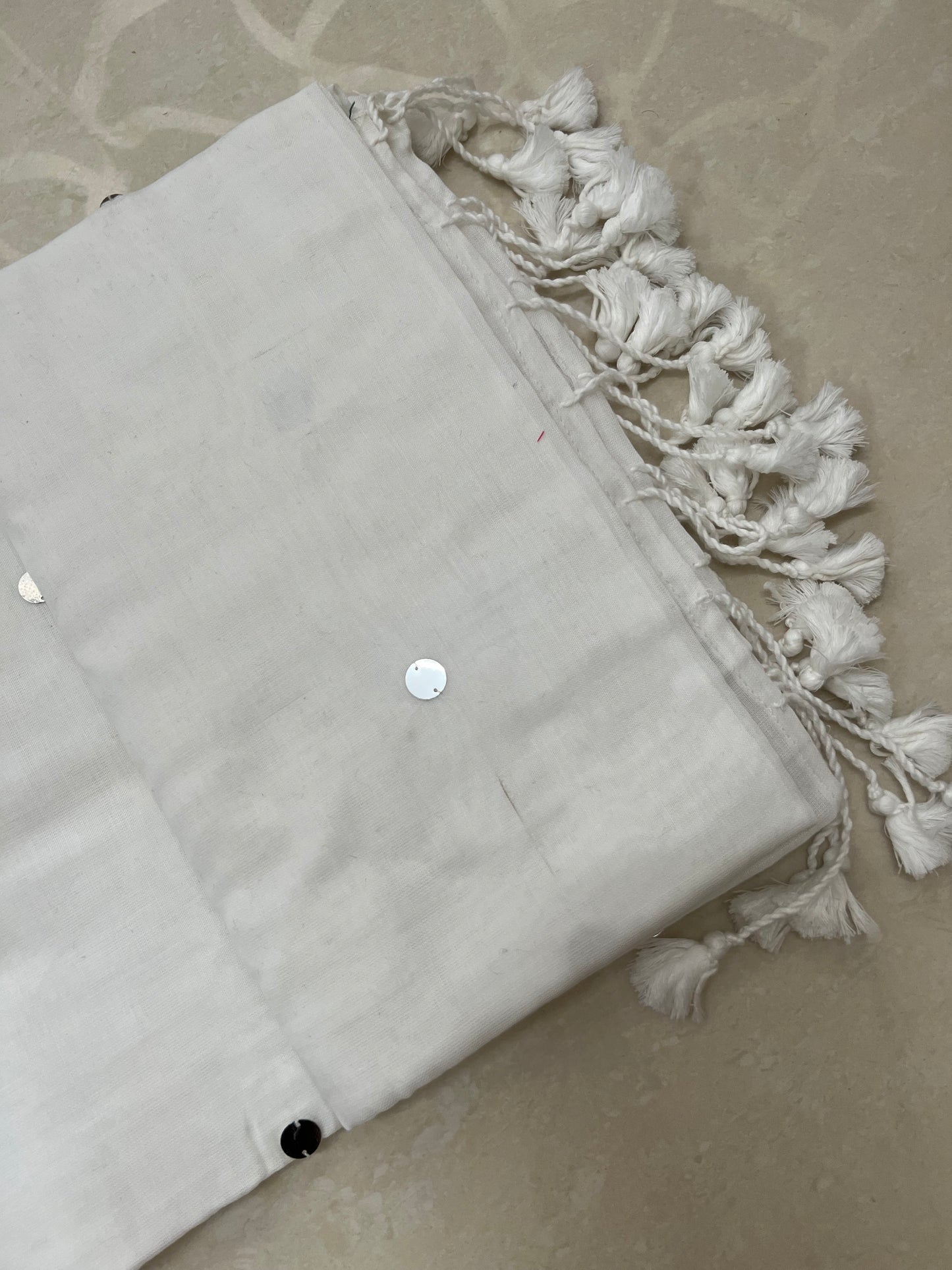 White khadi cotton chumki saree