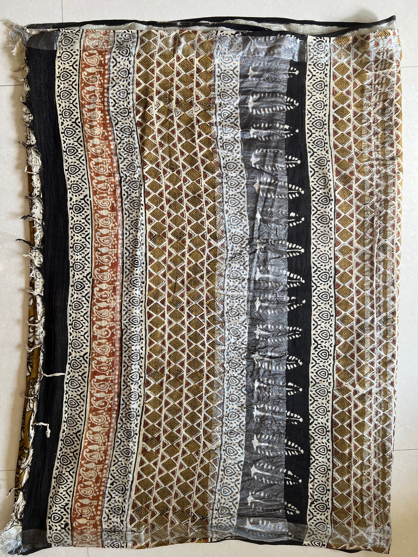 Handblock Linen Cotton Saree