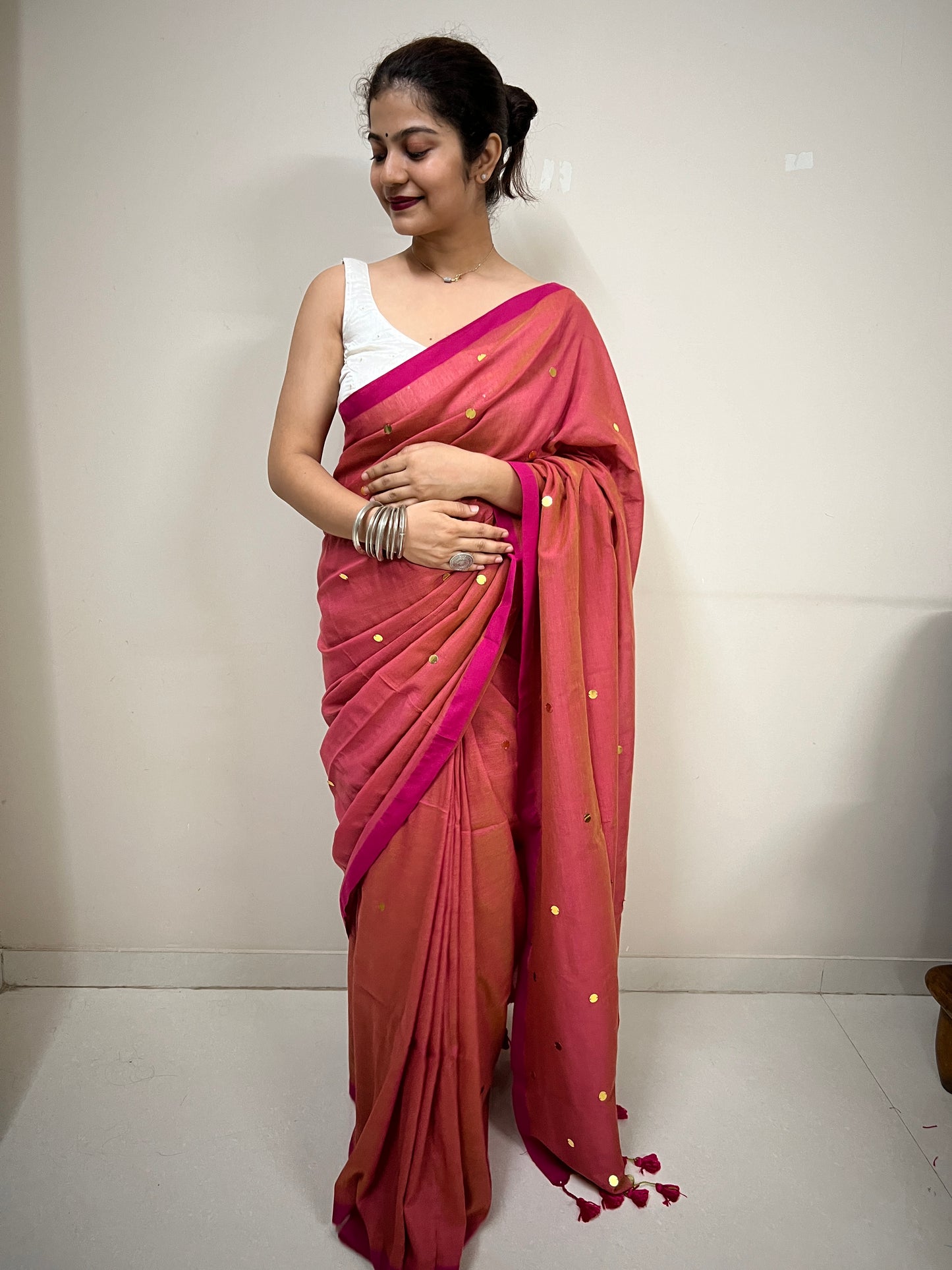 Tomato khadi cotton saree